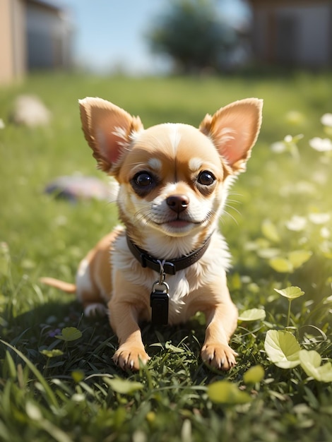 DreamShaper_v7_Photo_little_chihuahua_dog_plays_on_the_grass_1