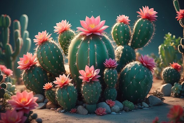 Photo dreamy 3d rendering of magical cactus