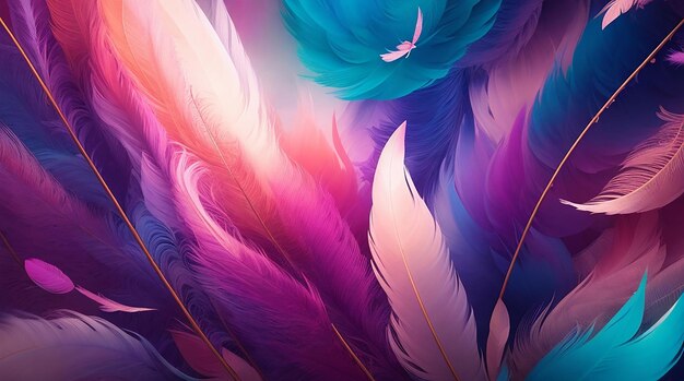 A dreamy abstract landscape of feathers in a mix of vivid hues