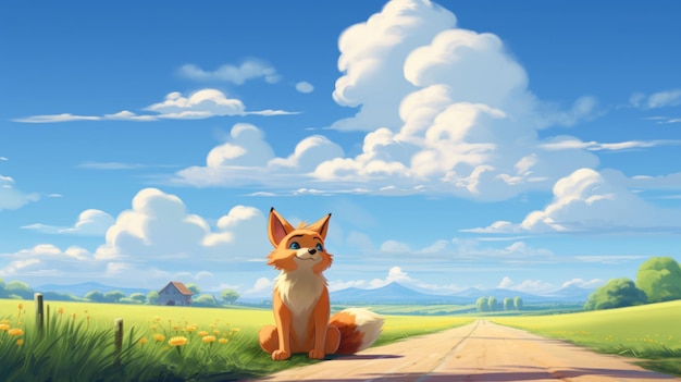 Dreamy Anime Fox Art On Endless Road Studio Ghibli Inspired