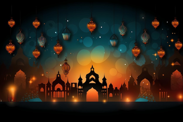 Dreamy Arabian night landscape at night fairy tale abstract background