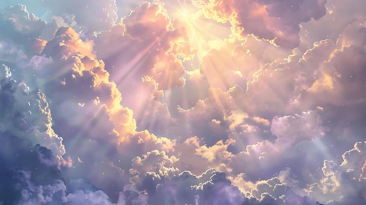 Photo a dreamy artistic image of clouds with golden sunlight shining through