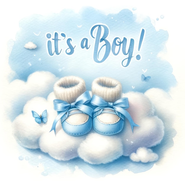 Photo dreamy baby boy arrival announcement with booties