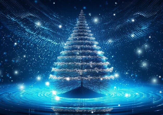 Foto un albero di natale blu e vivace