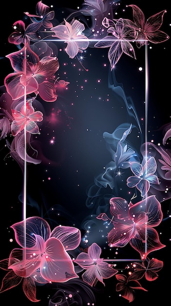 Dreamy Celestial Garden Arcane Frame With Floating Stars and Neon Color Background Art Collection