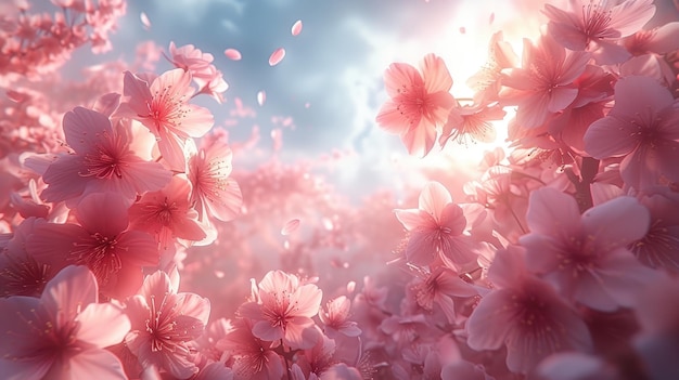 Dreamy Cherry Blossoms Adrift in Ethereal Spring Light