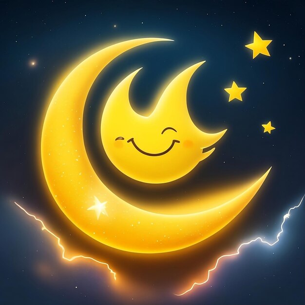 Dreamy Crescent yellow moon with stars to celebrate World Sleep Day generate by Ai