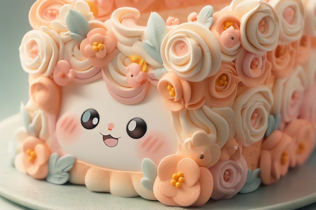 Dreamy cute face of a layered cake