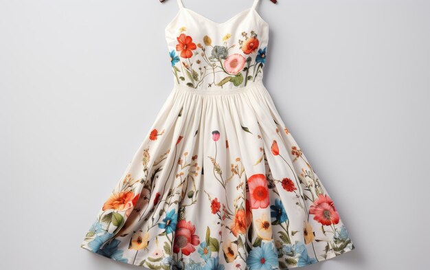 Мечтательное цветочное платье с мягким и воздушным дизайном на белом фоне