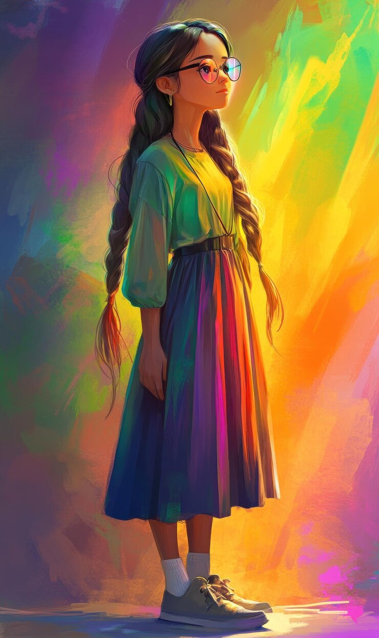 फोटो dreamy girl in rainbow dress