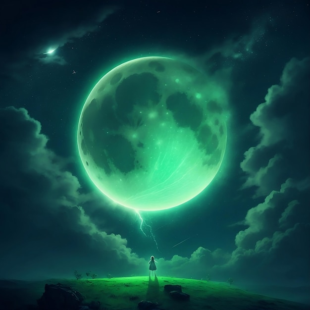 Photo dreamy green moon with stars to celebrate world sleep day