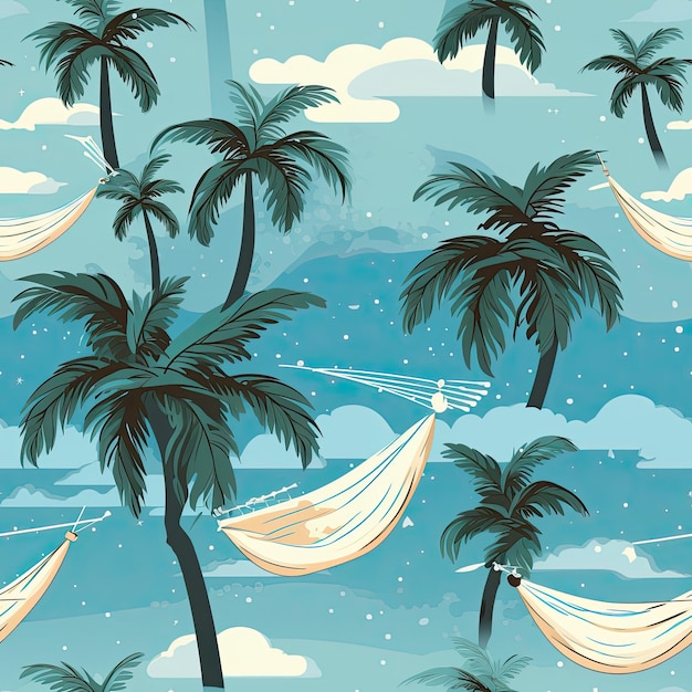 Dreamy hammock swinging between palms