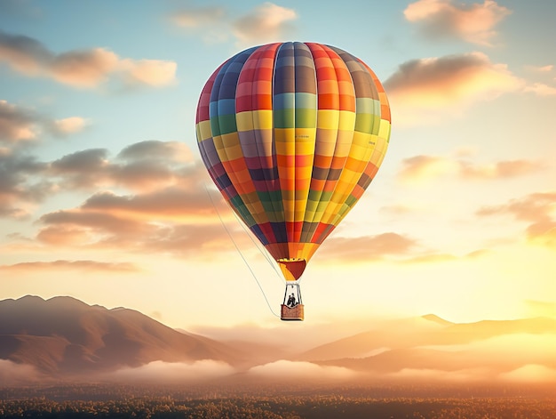 Dreamy Hot Air Balloon Floating in Blue Sky AI Generated