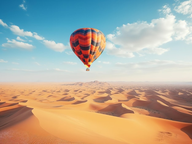 Dreamy Hot Air Balloon Floating in Blue Sky AI Generated