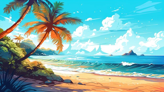 Dreamy Illustration of Summer Beach Background