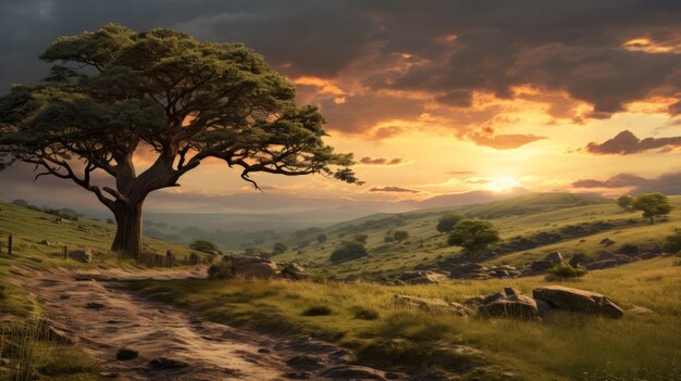 Dreamy Image Of Epic Fantasy Tree In Desert
