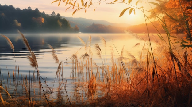 Dreamy Lake With Red Grass Natureinspired Uhd Image