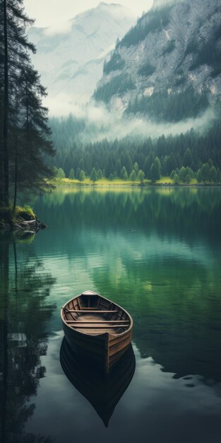 Dreamy Landscapes Captivating Rowboat In Dark Emerald Lake