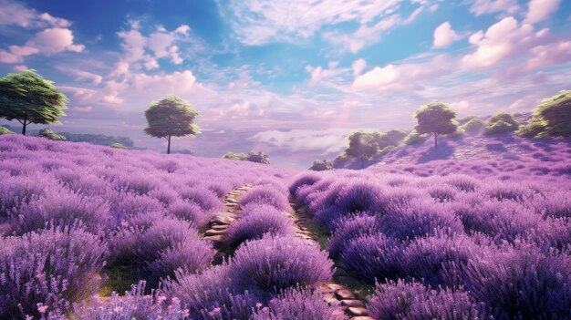 Dreamy lavender fields expansive fields of bloomin ai generated