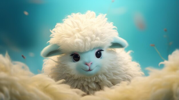 Photo dreamy merino lamb floating in field studio ghibli style