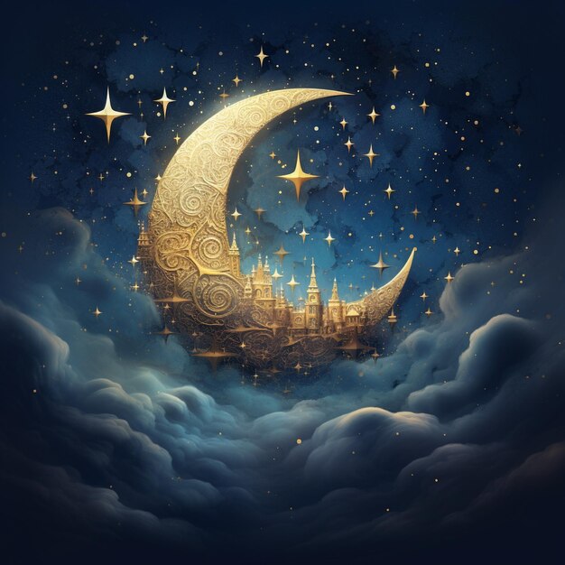 Photo dreamy moon with beautiful stars