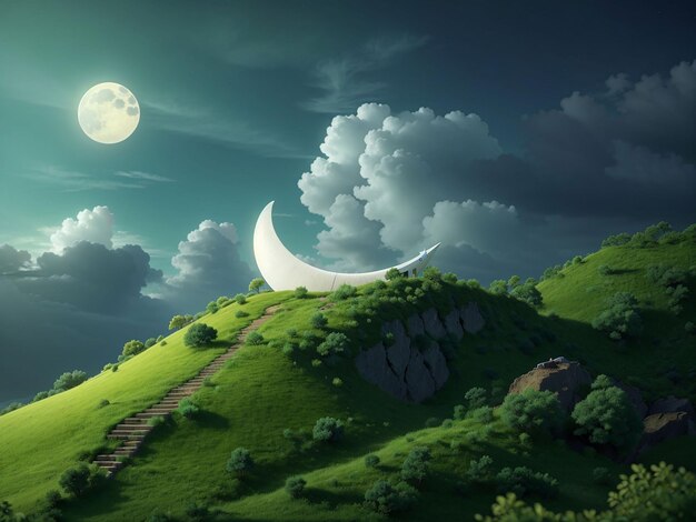 Dreamy moon with clouds