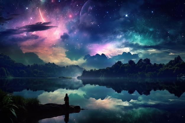 Dreamy nightscapes with mystical celestial beings Generative AI