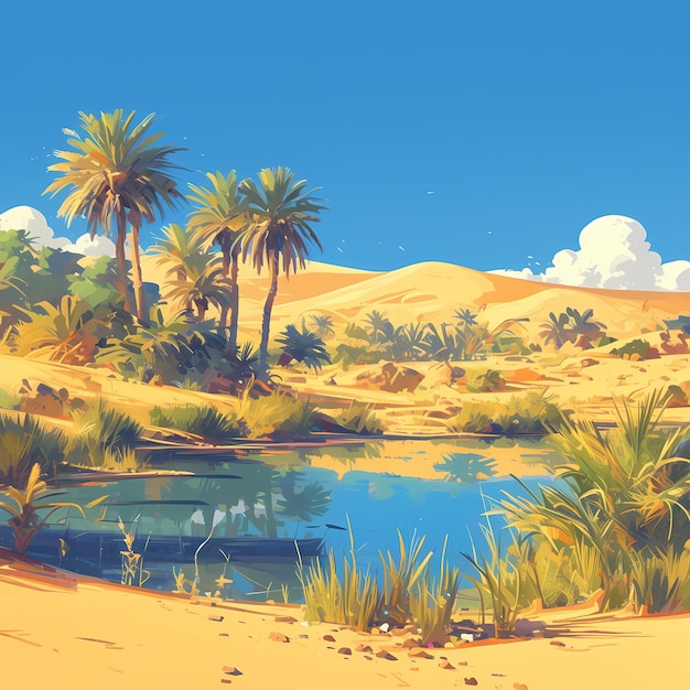 Dreamy Oasis Under Blue Sky