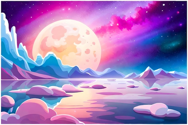 Dreamy pastel watercolor celestial night scene with shining stars in galaxy cartoon background