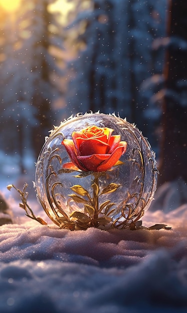 Photo a dreamy red rose is on fire inside of a perfect generative ai