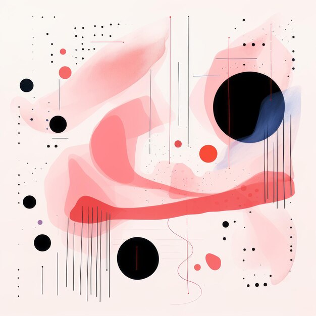 Dreamy And Romantic Abstract Design With Black Shapes And Red Dots