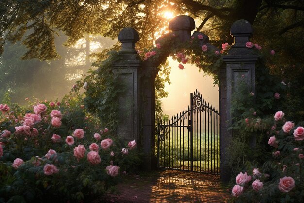 Foto scena sognante del giardino delle rose