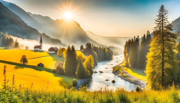A dreamy rural landscape filled with tranquility