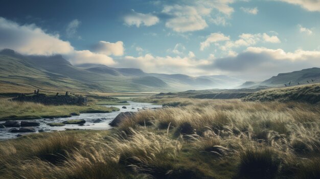 Photo dreamy scottish landscape a river runs through the yorkshire dales