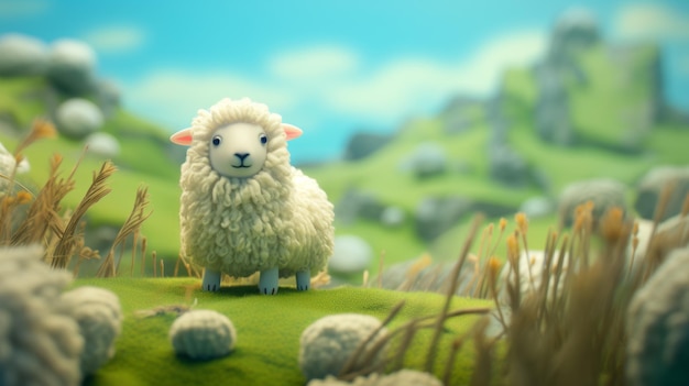 Dreamy Sheep In A Grassy Field Cinema4d Render