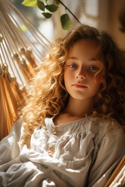 Photo a dreamy shot of a girl lying in a hammock