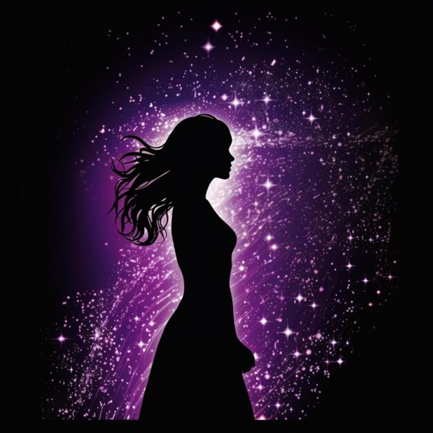 A dreamy silhouette of a beautiful woman using purple and red