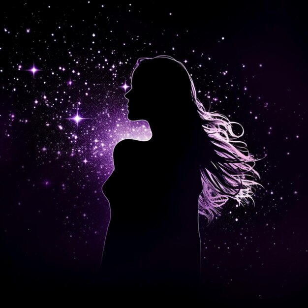 Photo a dreamy silhouette of a beautiful woman using purple and red