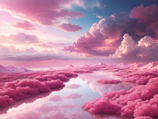 Dreamy Skies Pink Magenta Fantastic 3D Clouds on the Floor