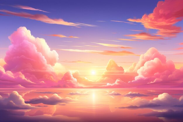 Dreamy soft clouds background with glowing sun