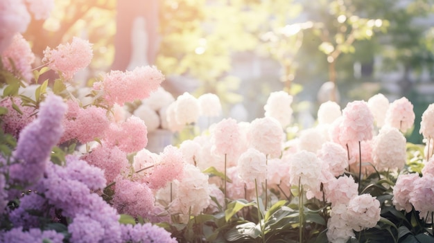 Photo a dreamy spring garden with a soft focus and pastel colors i