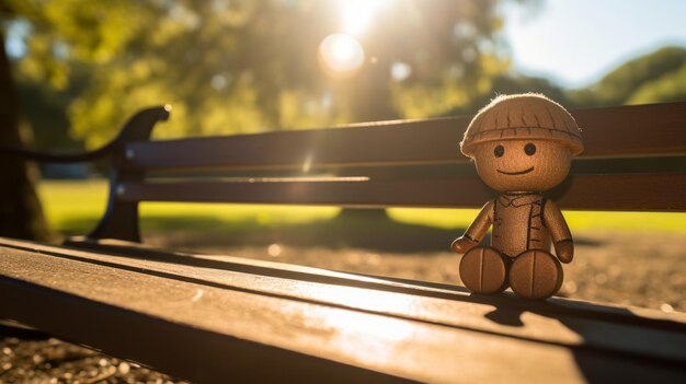 Dreamy Toy Man On Park Bench Cute Plush Doll Art