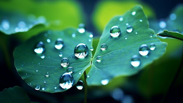 葉 の 上 に 夢 の よう な 水 の 滴