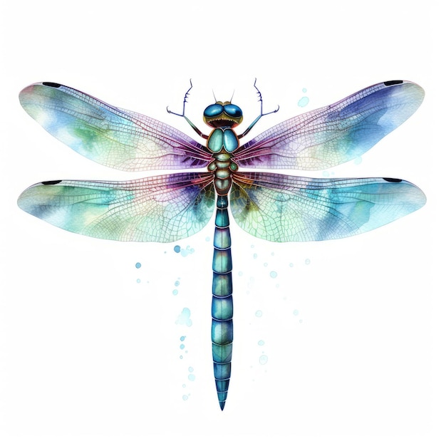 Dreamy Watercolor Dragonflies Graceful Artistry on a White Background