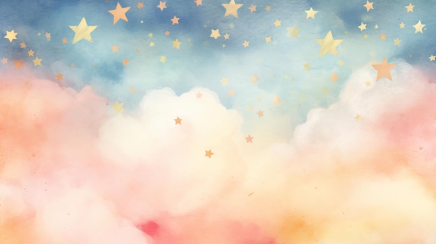 Dreamy Watercolor Night with Stars