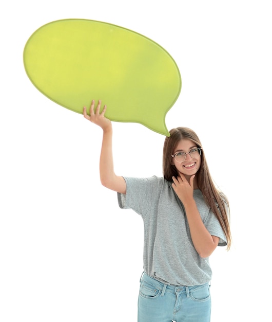 Dreamy young woman with a speech bubble