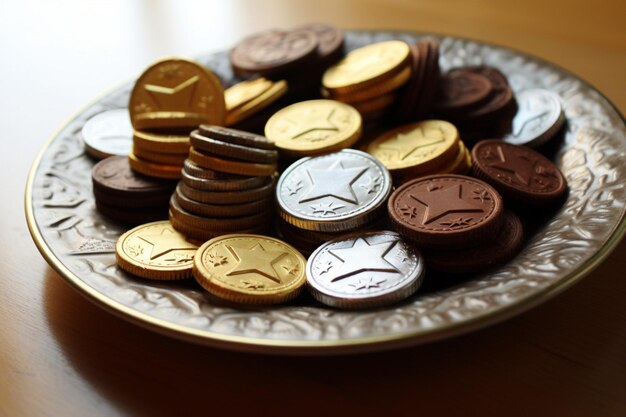 장식판 에 있는 드레이델 과 초콜릿 동전