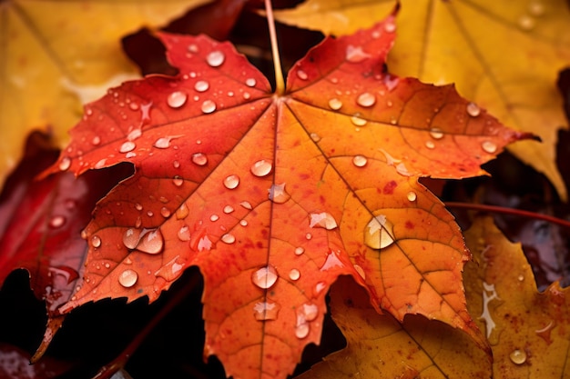 Drenched in Autumn's Elegance A Closeup of Wet Maple Leaves Aspect Ratio 32