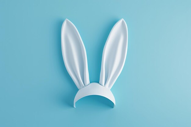 Photo drendered white rabbit ear against pastel blue background for easter