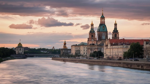 Dresden skyline and elbe river in saxony germany